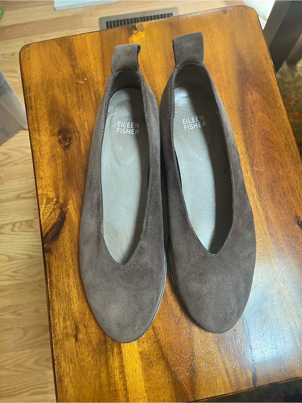 Eileen Fisher Humor Wedge Suede Leather Ballet Flats Graphite  Size 7